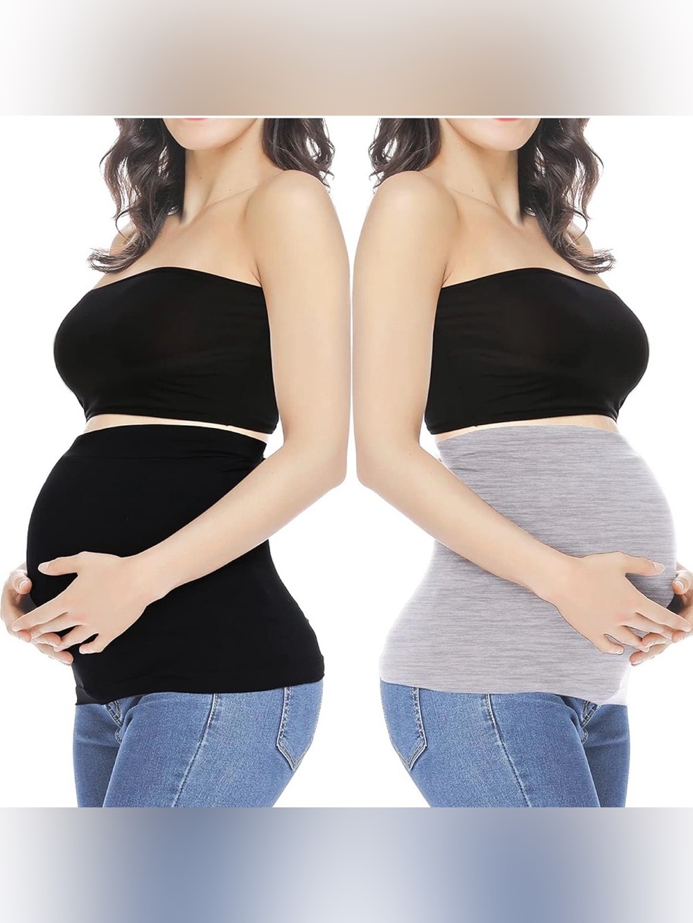 Seamless Maternity Belly Band 2-Pack - Black & Light Gray
